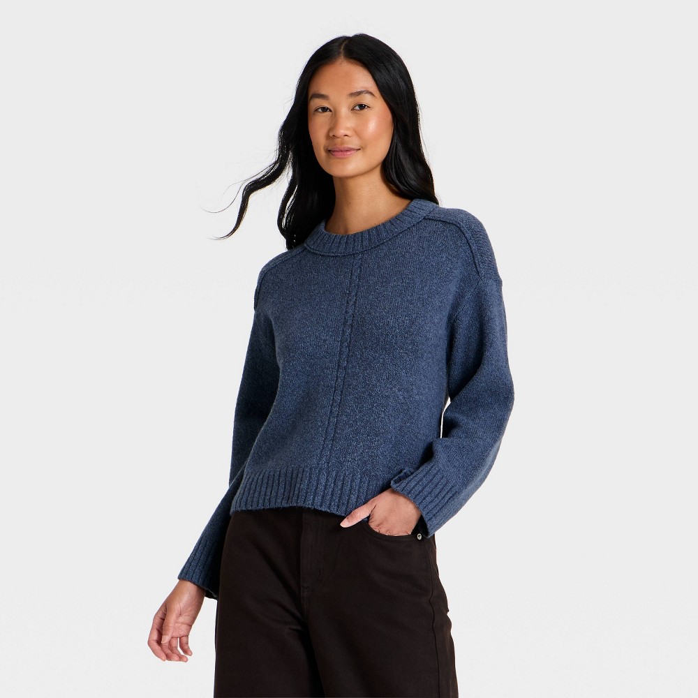 Women's Heritage Crewneck Pullover Sweater - Universal Thread™ Navy Blue XS