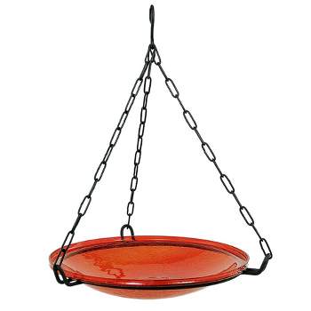 Achla Designs 17" Reflective Crackle Glass Hanging Birdbath Bowl Red - Handblown, Weather-Resistant, Garden Accent, Bird Hydration Station