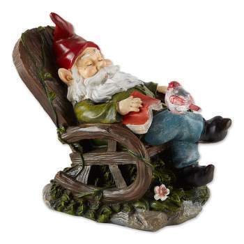 7.75" Polyresin Red Bird Rocking Chair Solar Garden Gnome - Zingz & Thingz