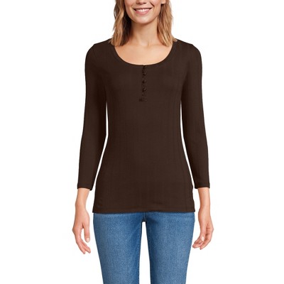 Lands' End Women's 3/4 Sleeve Variegated Micro Rib Henley