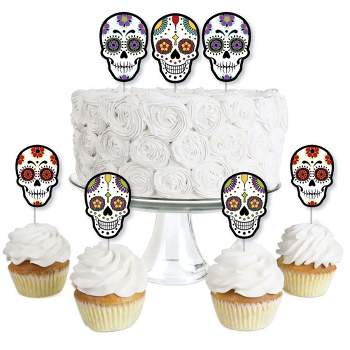 Big Dot of Happiness Day of the Dead - Dessert Cupcake Toppers - Sugar Skull Party Clear Treat Picks - Set of 24