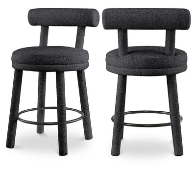 Meridian Furniture,Parlor Black Boucle Fabric Stool, Set of 2