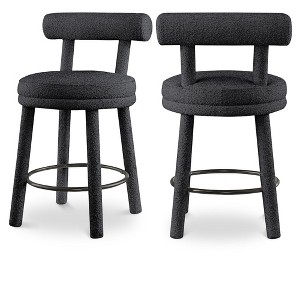 Meridian Furniture,Parlor Black Boucle Fabric Stool, Set of 2 - 1 of 4