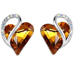 Leafael Infinity Love Heart Stud Earrings with Birthstone Crystal Women's Gifts, Silver-tone - 1 of 4