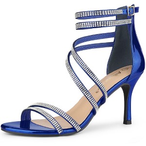Allegra K Women's Ankle Strap Rhinestone Stiletto Heel Heeled Sandals - 1 of 4