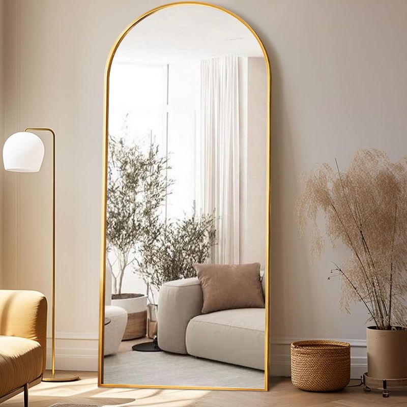 Yeddi Arched Aluminum Framed Floor Mirror,71 Inch Arch Mirror,31.5"x 71" Extra Large Full Length Mirror,Floor Body Mirror with Stand-The Pop Home, 1 of 8