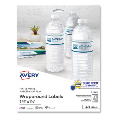 Avery Water-Resistant Wraparound Labels w/ Sure Feed, 9.75 x 1.25, White, 40/Pack