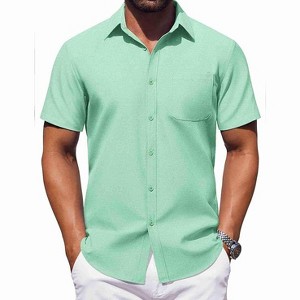 COOFANDY Mens Button Down Short Sleeve Shirt Casual Dress Shirt Untucked Summer Shirts with Pocket - 1 of 4