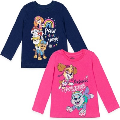 Paw Patrol Skye Everest Chase Marshall Rubble Toddler Girls 2 Pack T-Shirts Navy Blue/Pink 3T