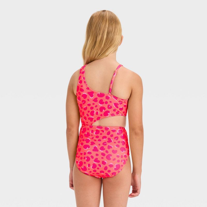 Girls' Leopard Spot Printed One Piece Swimsuit Set - Cat & Jack™ Pink, 4 of 6