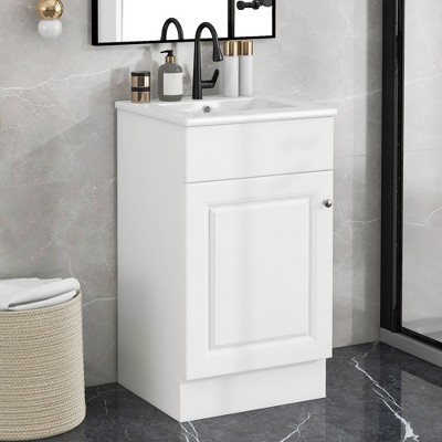 ALEXOUN 18 Inch Bathroom Vanity with Ceramic Sink,Free-Standing Wooden Single Storage Cabinet with Adjustable Shelf & Storage Rack,