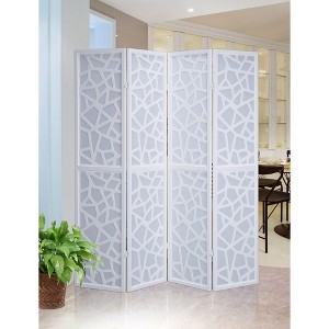 NicBex 4-Panel Room Divider for Home, Divider for Room Separation, Folding Fabric Privacy Screen with Geometric Patterns for Office, White - 1 of 4