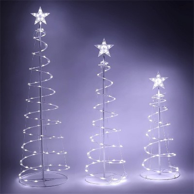 JOYFY 3 Pcs Christmas Spiral Tree Yard Light with 218 Pre-Lit LED Lights for Xmas Event, Christmas Indoor Outdoor Garden Yard Lawn Holiday Decoration