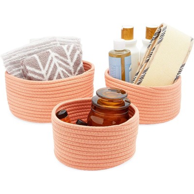 Farmlyn Creek 3-Pack Round Cotton Woven Baskets for Storage, Peach Home Organizers (3 Sizes)