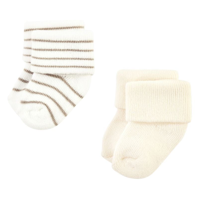 Hudson Baby Infant Boy Cotton Rich Newborn and Terry Socks, Beige Stripe 12 Pack, 4 of 9