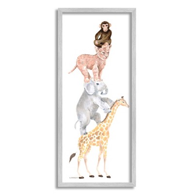 Stupell Industries Cute Stacked Jungle Savanna Animals Wildlife Standing Black Framed Giclee Art