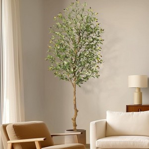 Faux Olive Tree - Fake Potted Olive Silk Tree Indoor with Moss Natural Olive Branches and Realistic Leaves - 1 of 4