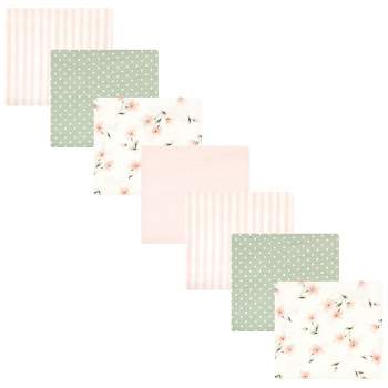 Hudson Baby Infant Girl Cotton Rich Flannel Receiving Blankets Bundle, Pink Dainty Floral, One Size
