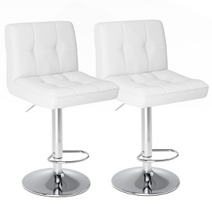 GlasFlength Seating Sets Bar Stools, Square Seat Cushion Barstool with Back, Height Adjustable PU Leather Swivel Barstool ,White 17.3"*14.4"*36.4" - 1 of 4