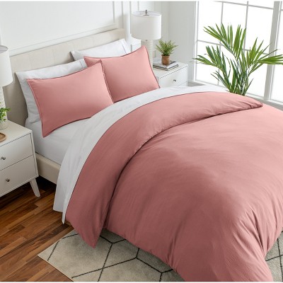 Dusty Rose King Microfiber Duvet Cover Set with Shams