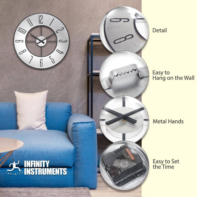 19.75&#34; Metropolitan Metal Wall Clock Silver - Infinity Instruments, 4 of 7