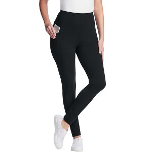 Woman Within Women's Plus Size Fleece-Lined Pocket Legging - S, Black - 1 of 4