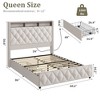 Queen Bed Frame with 50.8" Tall Headboard, Platform Velvet Upholstered Bed Frame with 4 Storage Drawers, USB Charging Station, Led Lights, Beige - 3 of 4
