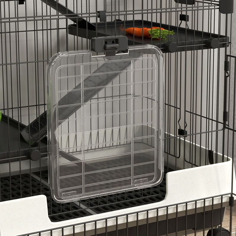 PawHut 45" Small Animal Cage with Wheels, 4-Level Portable Bunny Cage, Chinchilla Ferret Cage with Removable Tray, Platforms and Ramps, Black, 5 of 7