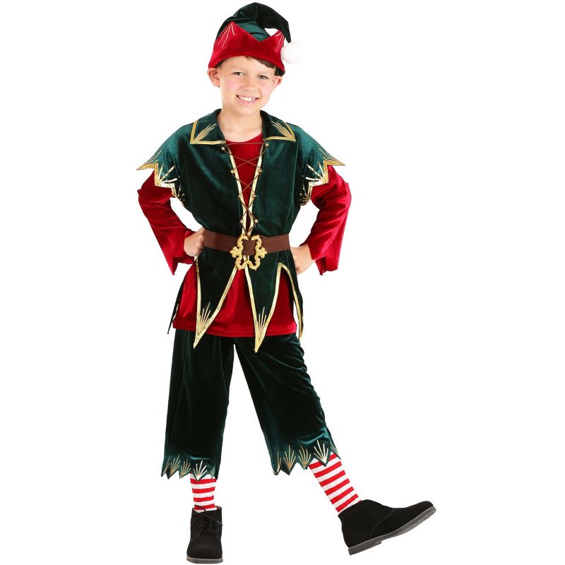 HalloweenCostumes.com Deluxe Boys Holiday Elf Costume, 1 of 4
