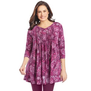 Woman Within Plus Size V-Neck Pintucked Tunic - 1 of 4