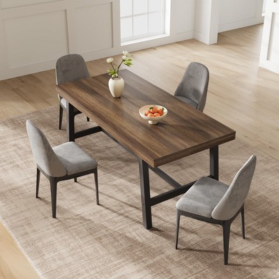 62.99" Large Dining Table for 4-6, Rustic Wood Top & Black Metal Legs, Industrial Kitchen Table for Dining Room, Kitchen, Patio