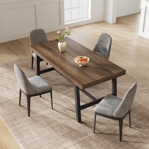 62.99" Large Dining Table for 4-6, Rustic Wood Top & Black Metal Legs, Industrial Kitchen Table for Dining Room, Kitchen, Patio - 1 of 3