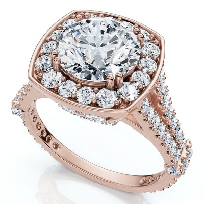 Pompeii3 Certified 3Ct Cushion Halo Diamond Engagement Ring 14k Gold Lab Created