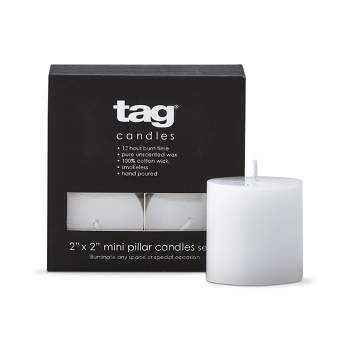 tagltd Chapel Mini Pillar 2x2 White Candles Set Of 4 Unscented Paraffin Wax Drip-Free Long Burning 12 Hours For Home Decor Wedding Parties