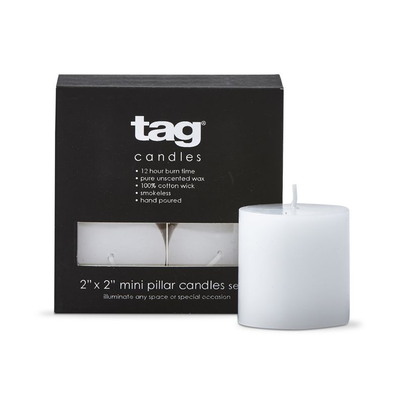 tagltd Chapel Mini Pillar 2x2 White Candles Set Of 4 Unscented Paraffin Wax Drip-Free Long Burning 12 Hours For Home Decor Wedding Parties, 1 of 5
