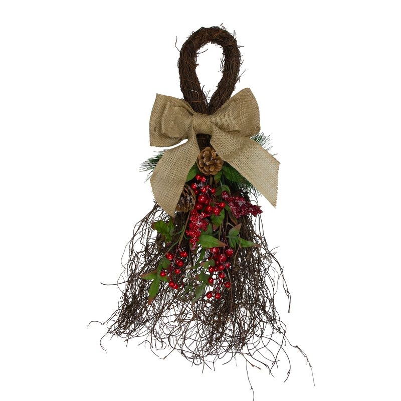 Northlight 24" Iced Berries and Burlap Artificial Christmas Twig Teardrop Swag, 1 of 5