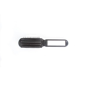Bass Brushes The Travel Brush Style & Detangle Hair Brush Professional Grade Nylon Pins High Polish Acrylic Handle Fold Up Design with Mirror Black - 1 of 4