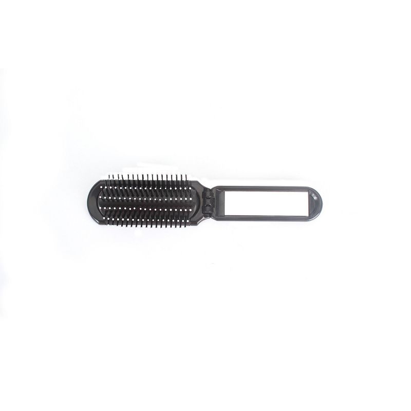 Bass Brushes The Travel Brush Style & Detangle Hair Brush Professional Grade Nylon Pins High Polish Acrylic Handle Fold Up Design with Mirror Black, 1 of 6