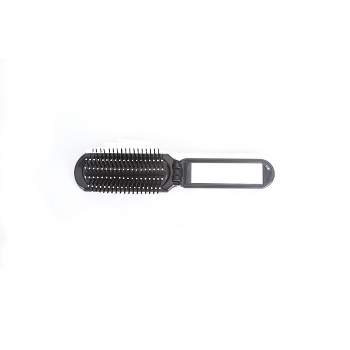 Bass Brushes The Travel Brush Style & Detangle Hair Brush Professional Grade Nylon Pins High Polish Acrylic Handle Fold Up Design with Mirror Black