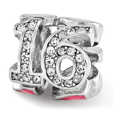 Black Bow Jewelry Sterling Silver, Pink Enamel & Crystals 3-Sided Number 16 Bead Charm