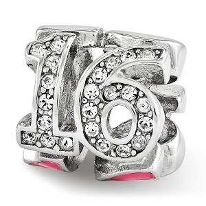 Black Bow Jewelry Sterling Silver, Pink Enamel & Crystals 3-Sided Number 16 Bead Charm - 1 of 4