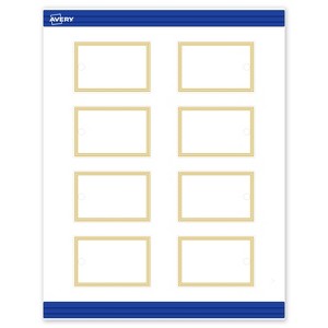Avery Printable Rectangle Tags, Gold Multi-Lined Border, 2" x 3", Matte White Rectangle Tags, Laser/Inkjet, 80ct, Great for Product Tags - 1 of 4
