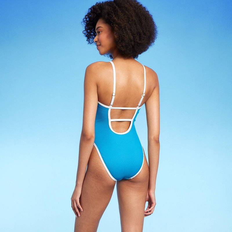 Women's Contrast Binding Scoop One Piece Swimsuit - Shade & Shore™ Blue, 3 of 7
