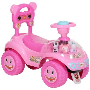 Qaba Toddler Push Car, Foot to Floor Ride on Car with Horn, Light, Music, Steering Wheel, Anti-Over-Backwards Device & Under Seat Storage - 1 of 4