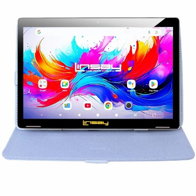 LINSAY® 10.1" Octa Core  256GB Storage Android 15 Tablet Dual Camera Android with White Leather Case