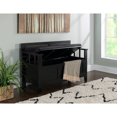 Carlton 44.5'' Black Faux Leather & Ash Wood Storage Bench