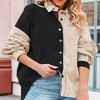 Women's Corduroy Contrast Collar Long Sleeve Button Down Shirt Blouse - 2 of 4