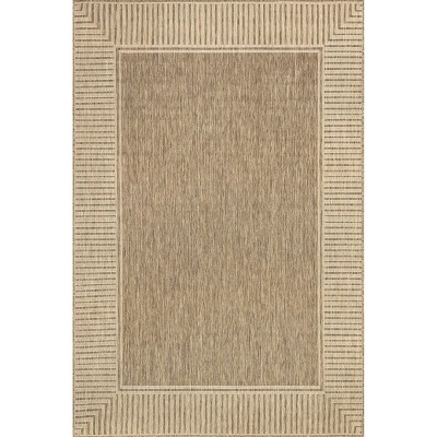Casual Elegance Light Brown Stripe Indoor/Outdoor Square Rug