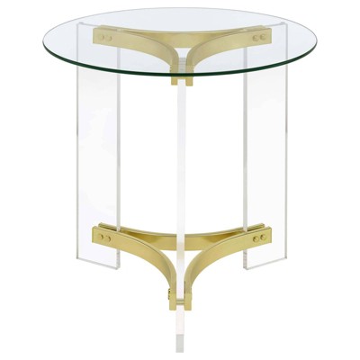 Janessa Round Glass Top End Table with Gold Acrylic Legs