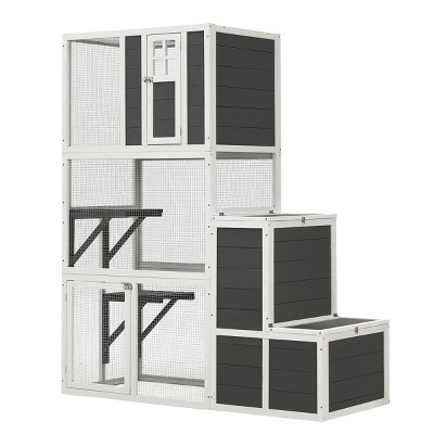 LAOTIES 71" Wooden Cat House,3-Tier Outdoor And Indoor Enclosure With Doors And Platforms,Weatherproof Shelter for 1-3 Cats